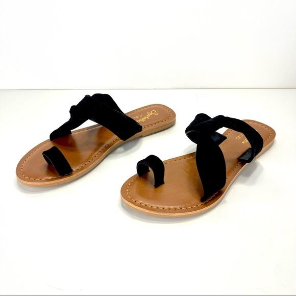Seychelles Flat Slide Sandal Size 6.5 Black Leather Ring-Toe Padded Footbed New - Picture 11 of 16